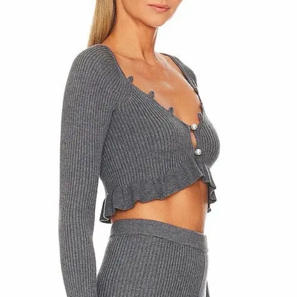 MAJORELLE Gray Ribbed Cropped Cardigan